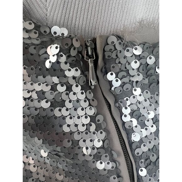 Mango Silver Sequin & Mesh Trim V-Neck Spaghetti Strap Mini Party Cocktail Dress - Picture 11 of 16